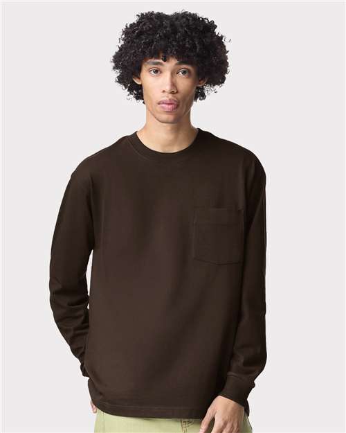 American Apparel 9410 Unisex Super Heavyweight Long Sleeve Pocket Tee - Brown - model front