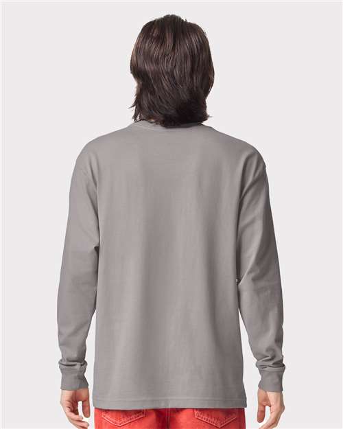 American Apparel 9410 Unisex Super Heavyweight Long Sleeve Pocket Tee - Gravel - model back