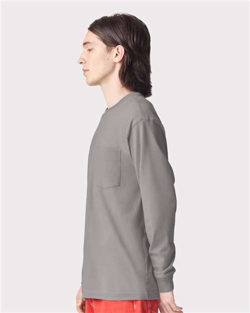 American Apparel 9410 Unisex Super Heavyweight Long Sleeve Pocket Tee - Gravel - model side