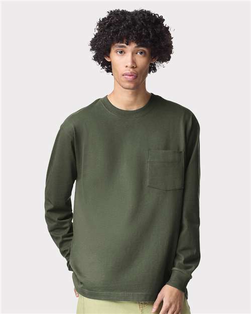 American Apparel 9410 Unisex Super Heavyweight Long Sleeve Pocket Tee - Lieutenant - model front