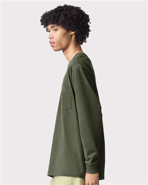 American Apparel 9410 Unisex Super Heavyweight Long Sleeve Pocket Tee - Lieutenant - model side