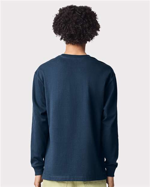 American Apparel 9410 Unisex Super Heavyweight Long Sleeve Pocket Tee - Sea Blue - model back