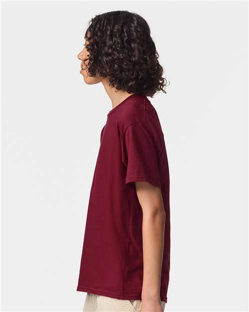 American Apparel 2001Y Youth Fine Jersey Tee - Cranberry - model side