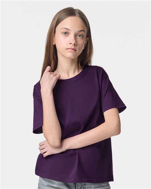 American Apparel 2001Y Youth Fine Jersey Tee - Eggplant - model front