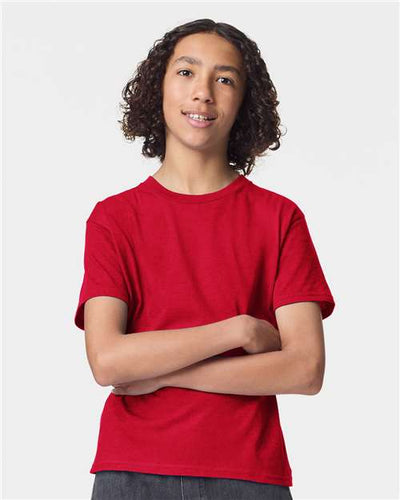 American Apparel 2001Y Youth Fine Jersey Tee - Red - model front