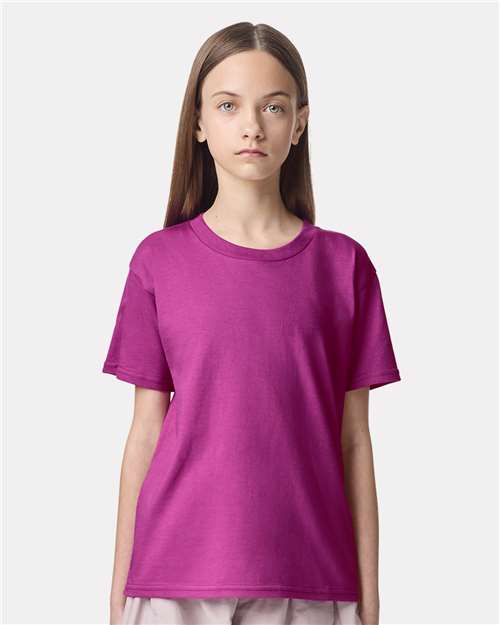 American Apparel 2001Y Youth Fine Jersey Tee - Super Pink - model front
