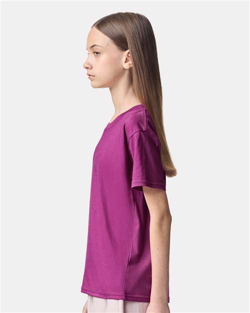 American Apparel 2001Y Youth Fine Jersey Tee - Super Pink - model side