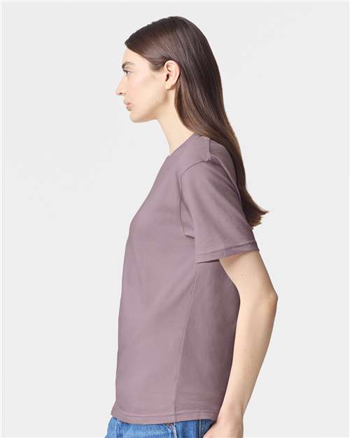 American Apparel 2001 Unisex Fine Jersey Tee - Smokey Violet - model side