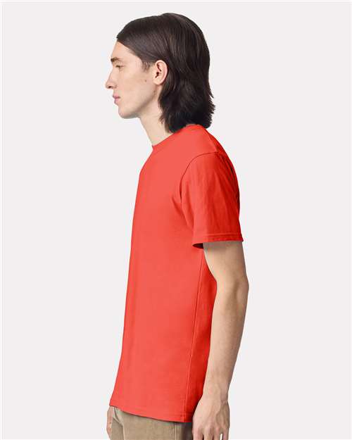 American Apparel 2001 Unisex Fine Jersey Tee - Coral - model side