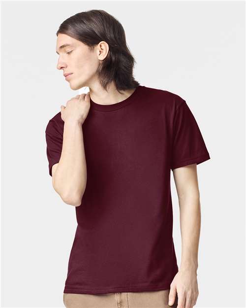 American Apparel 2001 Unisex Fine Jersey Tee - Burgundy - model front