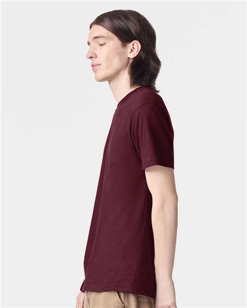 American Apparel 2001 Unisex Fine Jersey Tee - Burgundy - model side