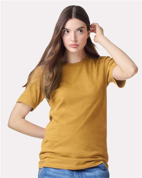 American Apparel 2001 Unisex Fine Jersey Tee - Mustard - model front