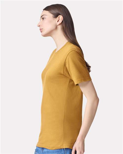 American Apparel 2001 Unisex Fine Jersey Tee - Mustard - model side