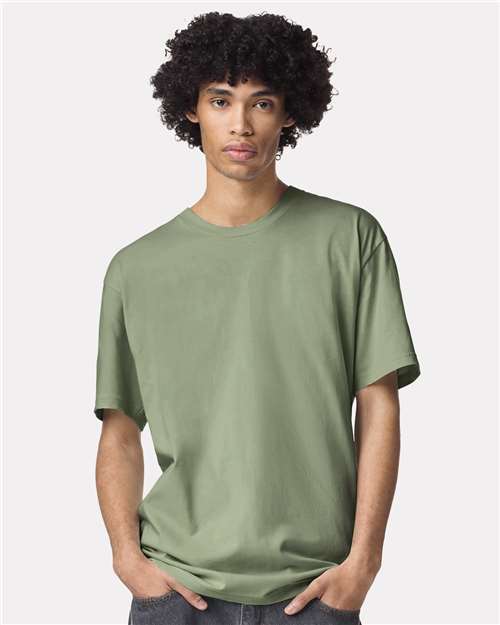 American Apparel 2001 Unisex Fine Jersey Tee - Sage - model front