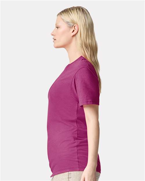 American Apparel 2001CVC Unisex CVC Tee - Heather Super Pink - model side