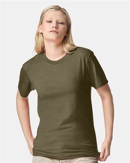 American Apparel 2001CVC Unisex CVC Tee - Heather Olive - model front