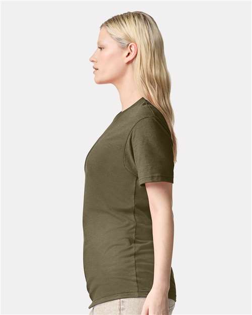 American Apparel 2001CVC Unisex CVC Tee - Heather Olive - model side
