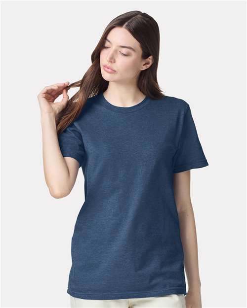 American Apparel 2001CVC Unisex CVC Tee - Heather Sea Blue - model front