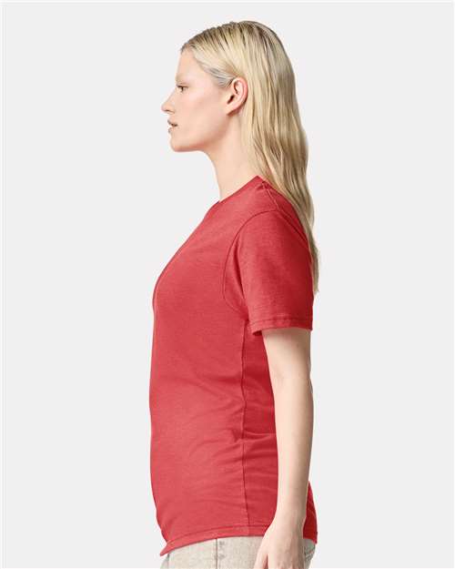 American Apparel 2001CVC Unisex CVC Tee - Heather Coral - model side