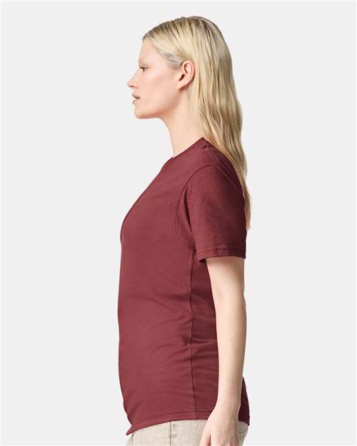 American Apparel 2001CVC Unisex CVC Tee - Heather Burgundy - model side
