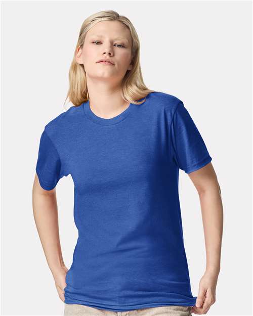 American Apparel 2001CVC Unisex CVC Tee - Heather Royal Blue - model front