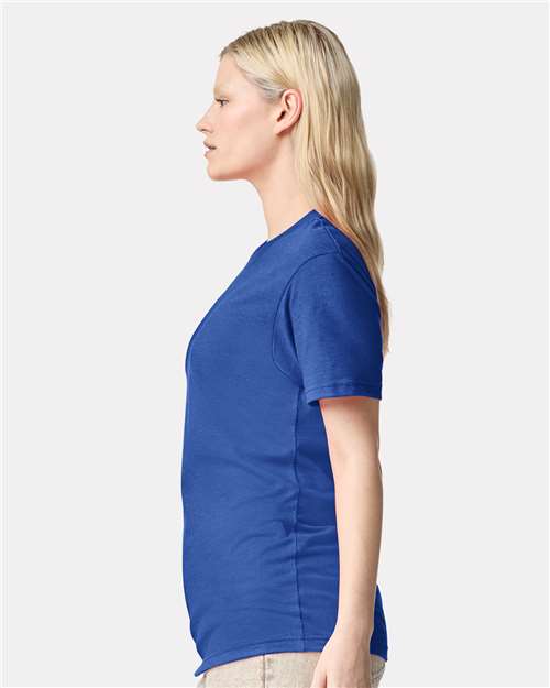 American Apparel 2001CVC Unisex CVC Tee - Heather Royal Blue - model side
