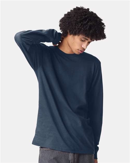 American Apparel 2007 Unisex Fine Jersey Long Sleeve Tee - Sea Blue - model front