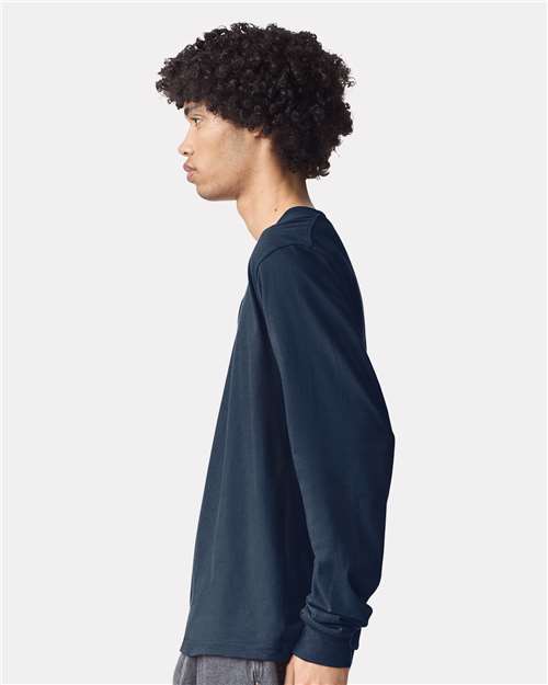 American Apparel 2007 Unisex Fine Jersey Long Sleeve Tee - Sea Blue - model side