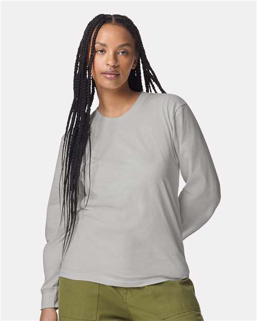 American Apparel 2007 Unisex Fine Jersey Long Sleeve Tee - New Silver - model front
