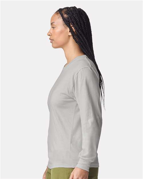 American Apparel 2007 Unisex Fine Jersey Long Sleeve Tee - New Silver - model side