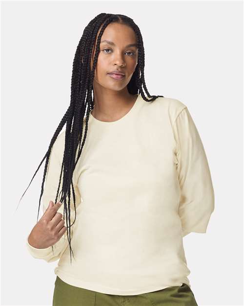 American Apparel 2007 Unisex Fine Jersey Long Sleeve Tee - Cream - model front