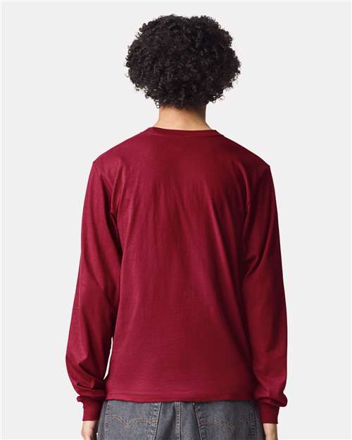 American Apparel 2007 Unisex Fine Jersey Long Sleeve Tee - Cranberry - model back
