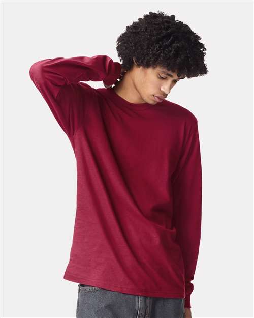 American Apparel 2007 Unisex Fine Jersey Long Sleeve Tee - Cranberry - model front