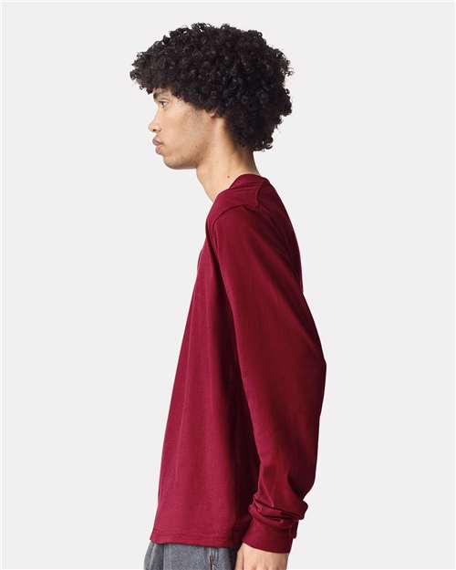 American Apparel 2007 Unisex Fine Jersey Long Sleeve Tee - Cranberry - model side