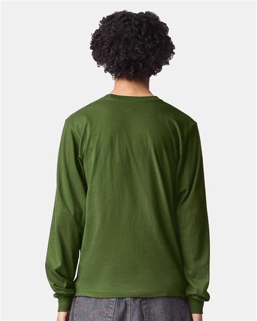 American Apparel 2007 Unisex Fine Jersey Long Sleeve Tee - Olive - model back
