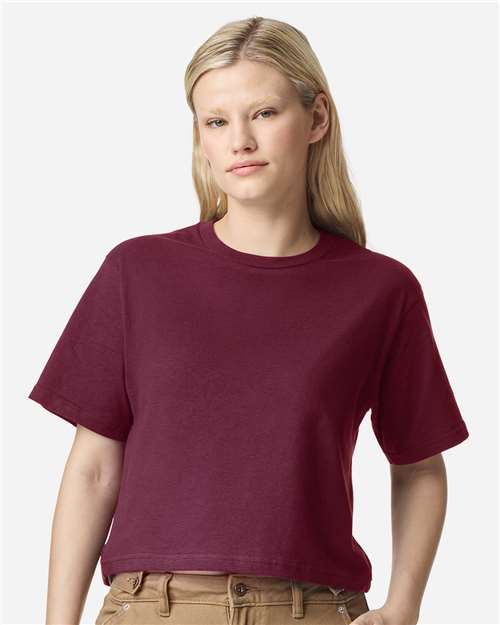 American Apparel 102 Women's Fine Jersey Boxy Tee - Burgundy - model front