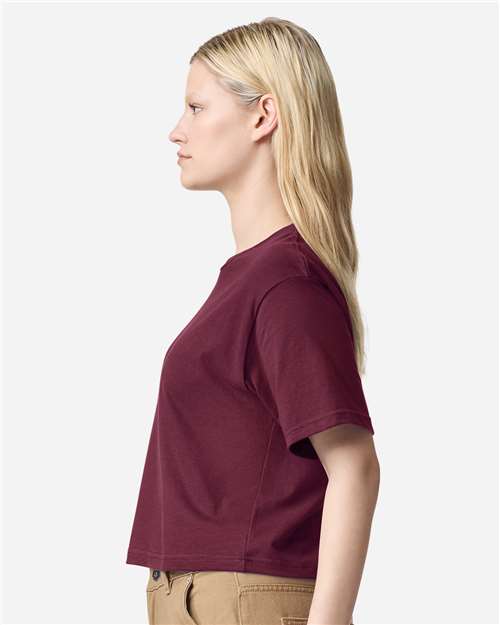 American Apparel 102 Women's Fine Jersey Boxy Tee - Burgundy - model side