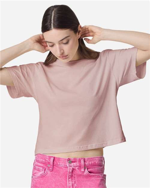 American Apparel 102 Women's Fine Jersey Boxy Tee - Blush - model front