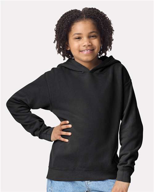 Comfort Colors 1467Y Youth Garment-Dyed Lightweight Hooded Sweatshirt - Black - model front