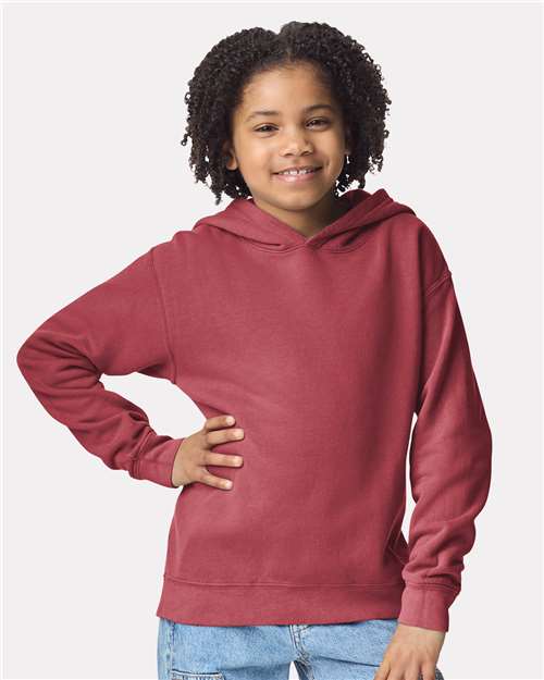 Comfort Colors 1467Y Youth Garment-Dyed Lightweight Hooded Sweatshirt - Crimson - model front