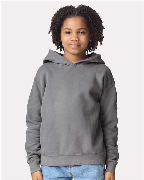 Comfort Colors 1467Y Youth Garment-Dyed Lightweight Hooded Sweatshirt - Grey - model front
