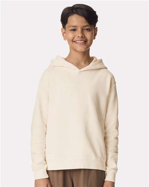 Comfort Colors 1467Y Youth Garment-Dyed Lightweight Hooded Sweatshirt - Ivory - model front