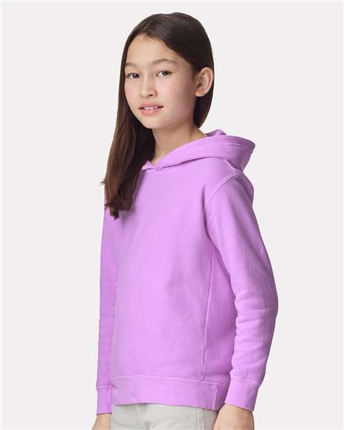 Comfort Colors 1467Y Youth Garment-Dyed Lightweight Hooded Sweatshirt - Neon Violet - model side