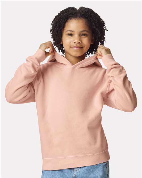 Comfort Colors 1467Y Youth Garment-Dyed Lightweight Hooded Sweatshirt - Peachy - model front