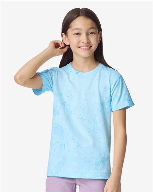 Comfort Colors 1745Y Youth Colorblast Heavyweight T-Shirt - Fiji Blue - model front