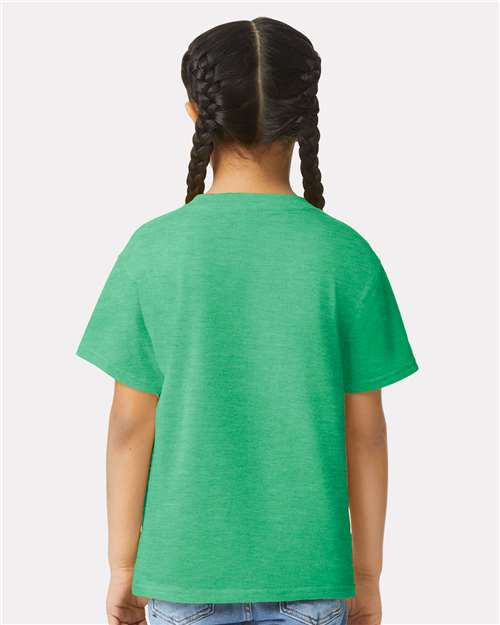 Gildan 64000B Youth Softstyle T-Shirt - Heather Irish Green - model back