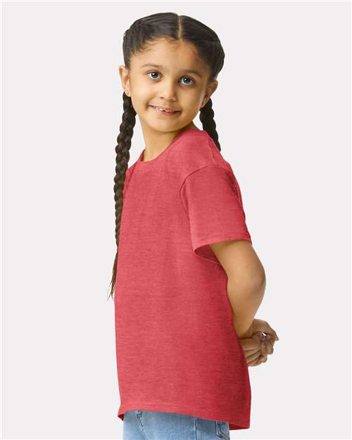 Gildan 64000B Youth Softstyle T-Shirt - Heather Red - model side
