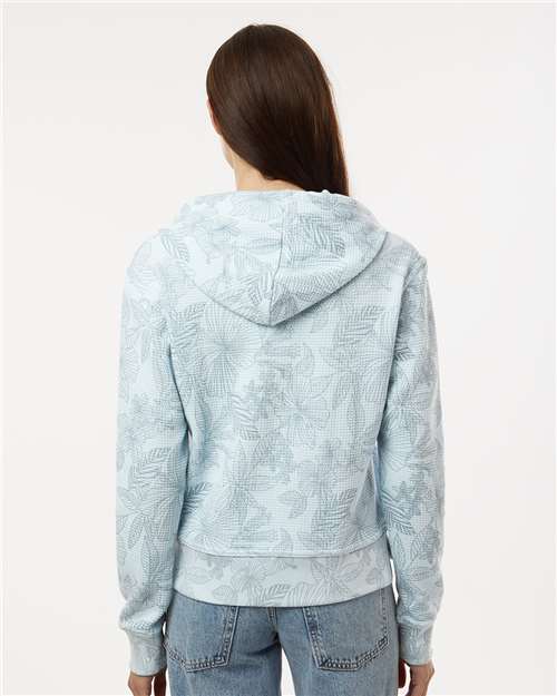 MV Sport W24105 Women's Maddie Floral Print Hooded Sweatshirt - Arctic Blue - model back