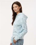 MV Sport W24105 Women's Maddie Floral Print Hooded Sweatshirt - Arctic Blue - model side