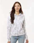 MV Sport W24105 Women's Maddie Floral Print Hooded Sweatshirt - Ash - model front